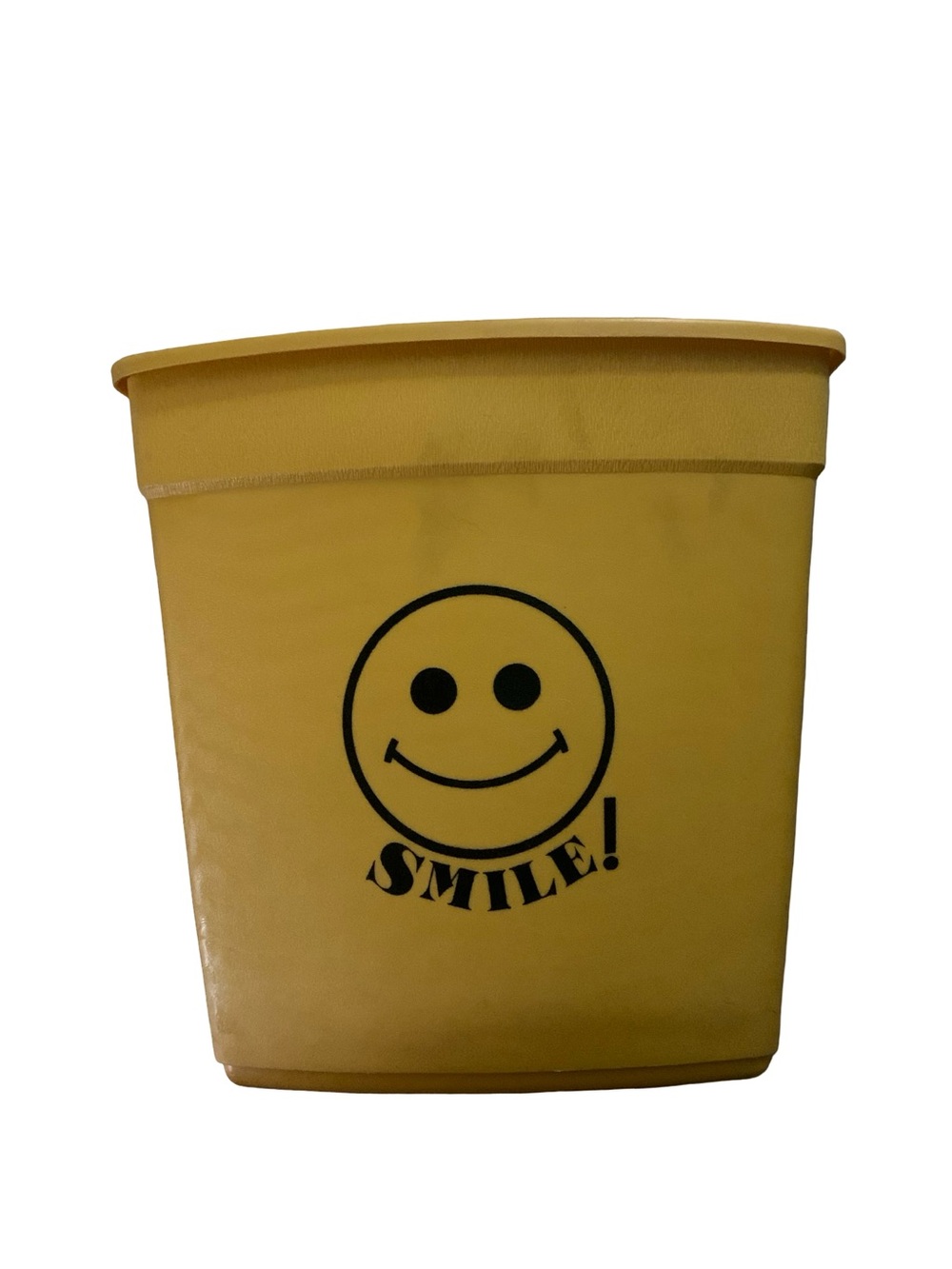 Vintage 1970s Smiley Face Happy Trash Can 11”x11.5”